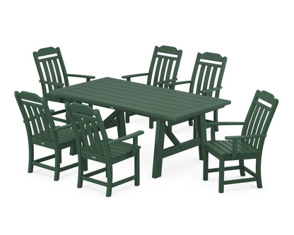 POLYWOOD Cottage Arm Chair 7-Piece Rustic Farmhouse Dining Set in Green