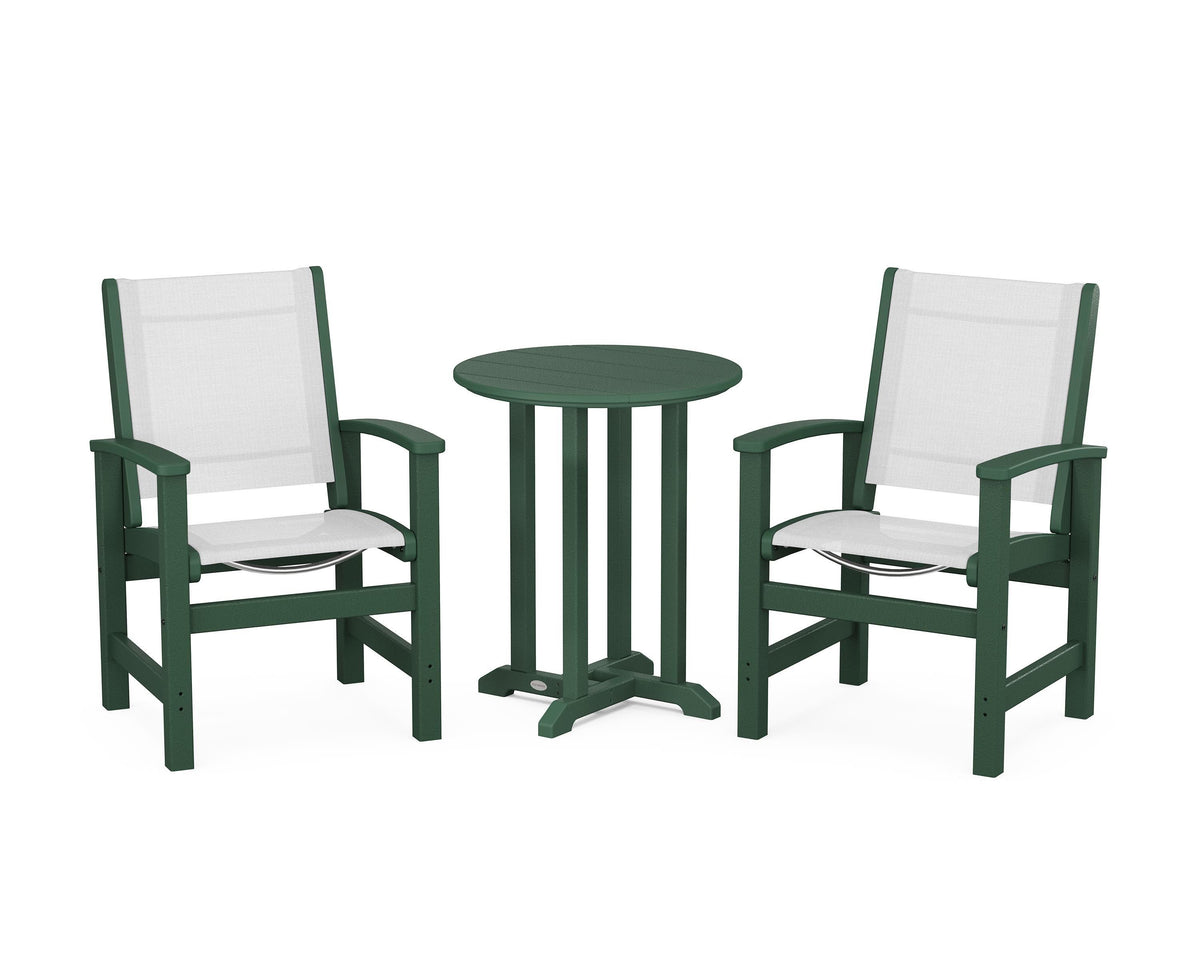 POLYWOOD Coastal 3-Piece Round Bistro Dining Set in Green / White
