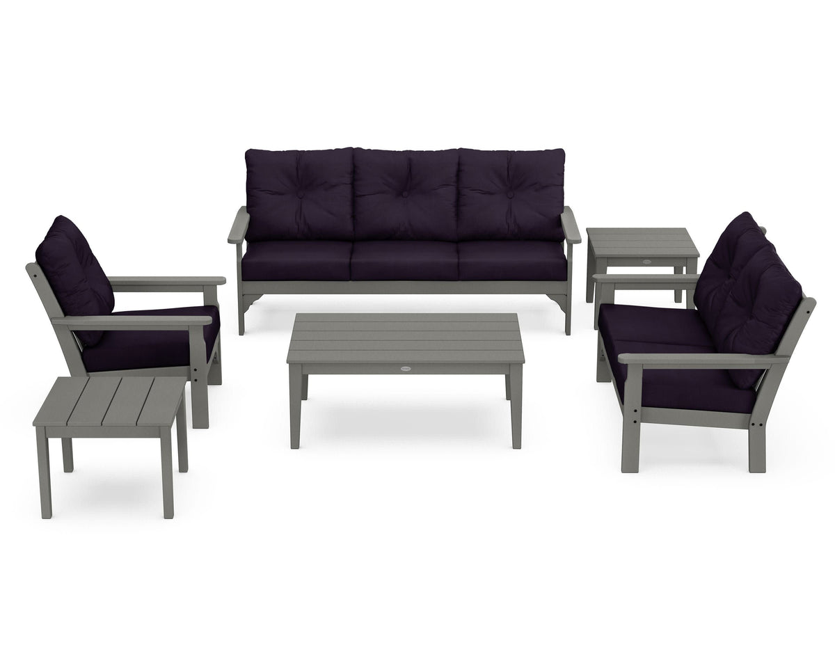 POLYWOOD Vineyard 6-Piece Deep Seating Set in Slate Grey / Navy Linen