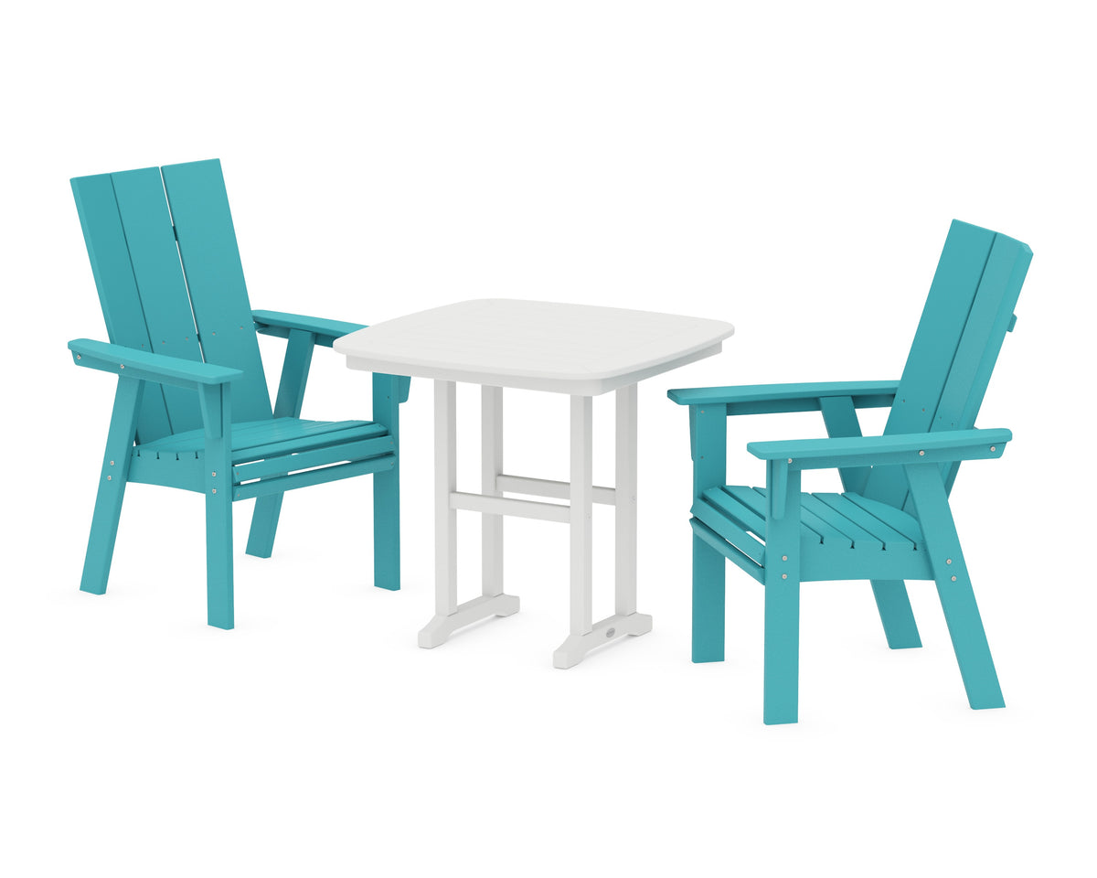 POLYWOOD Modern Curveback Adirondack 3-Piece Dining Set in Aruba / White