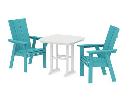 POLYWOOD Modern Curveback Adirondack 3-Piece Dining Set in Aruba / White