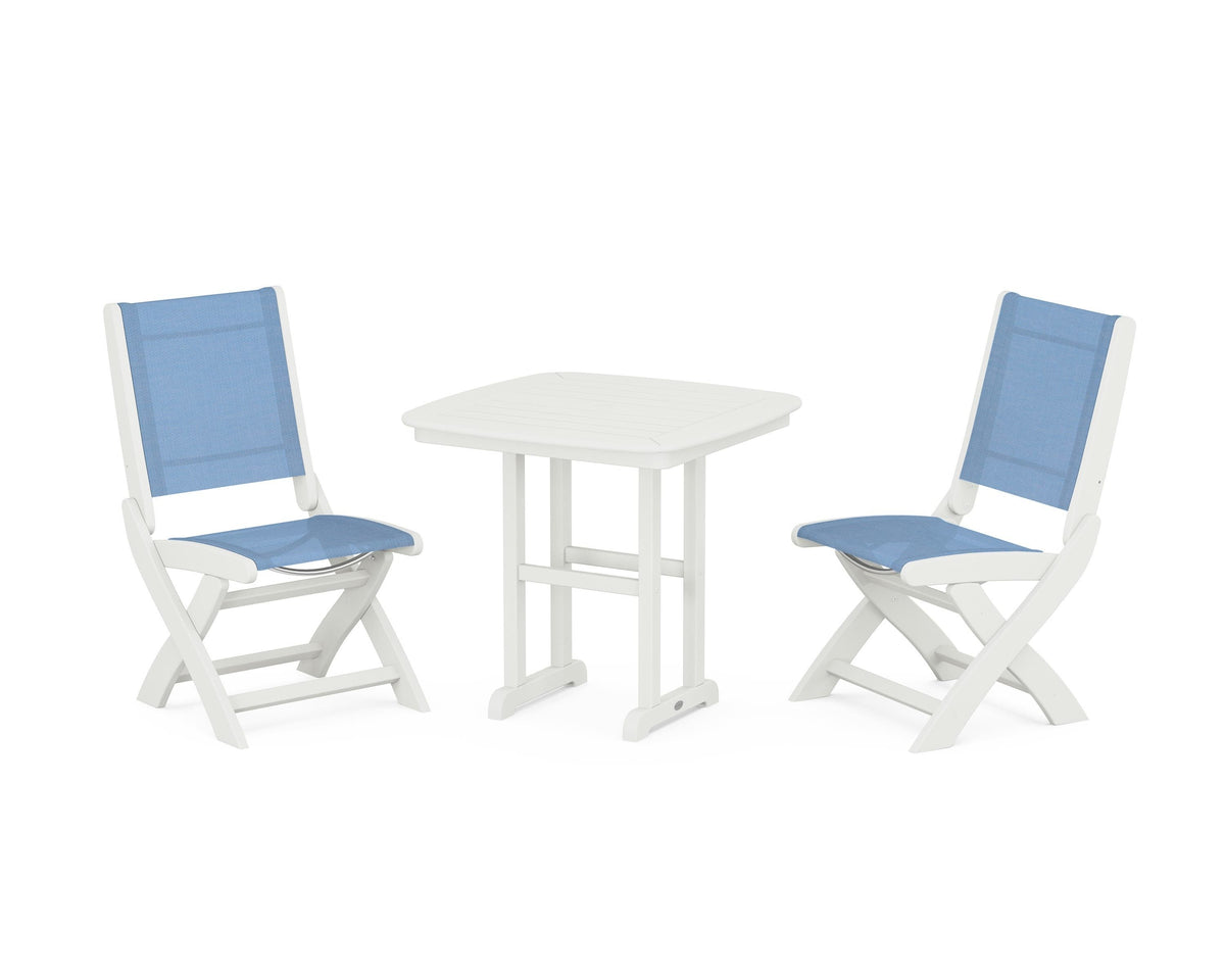 POLYWOOD Coastal Folding Side Chair 3-Piece Dining Set in Vintage White / Poolside
