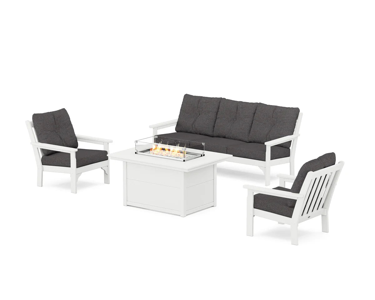 POLYWOOD Vineyard Deep Seating Fire Pit Table Set