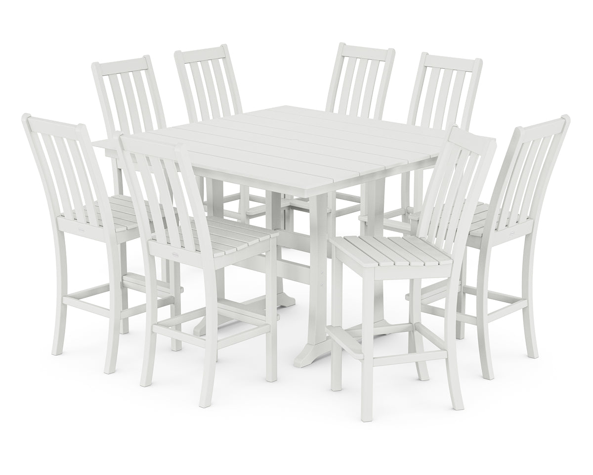 POLYWOOD Vineyard 9-Piece Farmhouse Trestle Bar Set in White