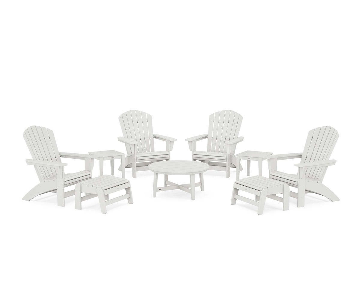 POLYWOOD Nautical Grand Adirondack 9-Piece Conversation Set in Vintage White