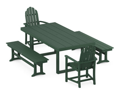POLYWOOD Classic Adirondack 5-Piece Dining Set with Benches - 39" x 78" Table in Green