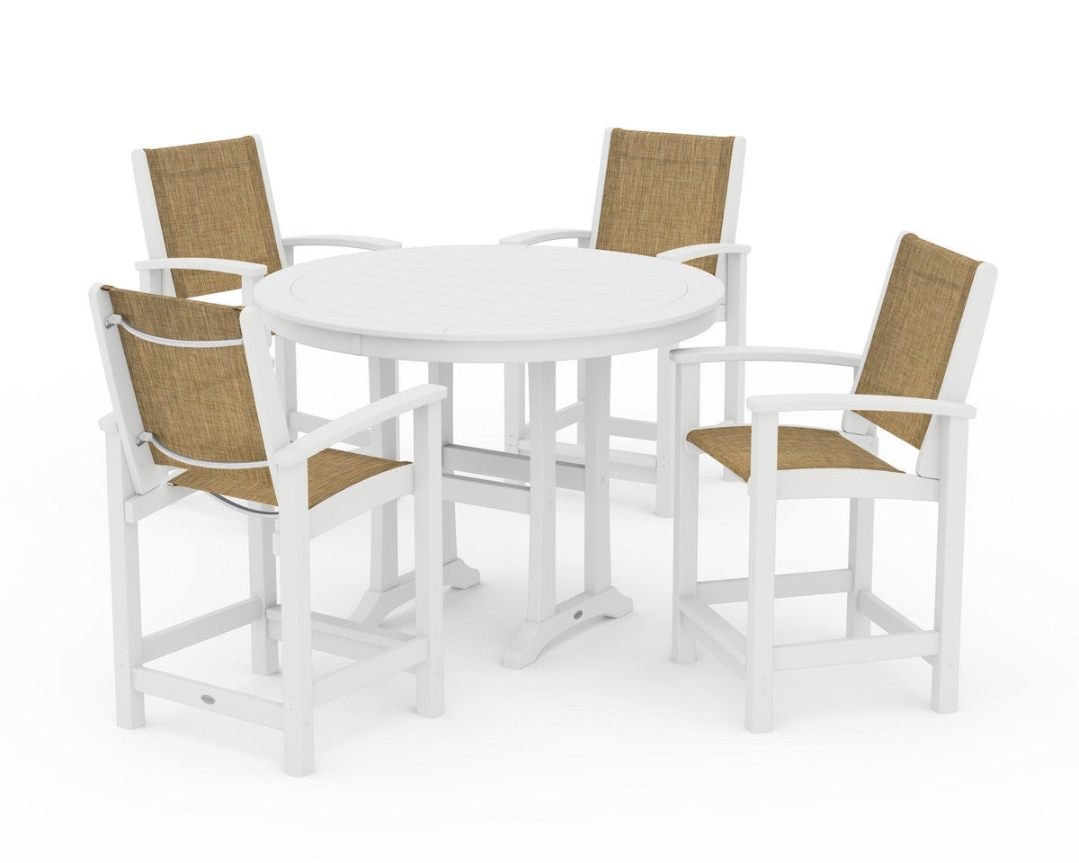 POLYWOOD Coastal 5-Piece Counter Set in White / Burlap