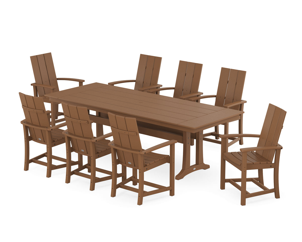 POLYWOOD Modern Adirondack 9-Piece Farmhouse Dining Set with Trestle Legs in Teak