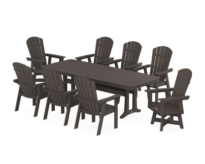 POLYWOOD Nautical Curveback Adirondack Swivel 9-Piece Dining Set with Trestle Legs in Vintage Coffee