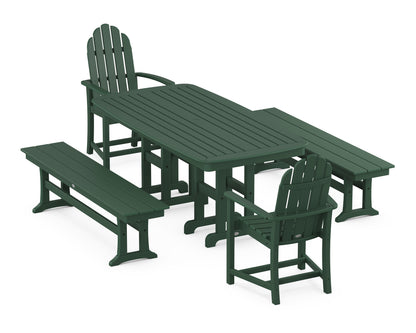 POLYWOOD Classic Adirondack 5-Piece Dining Set with Benches - 37" x 72" Table in Green