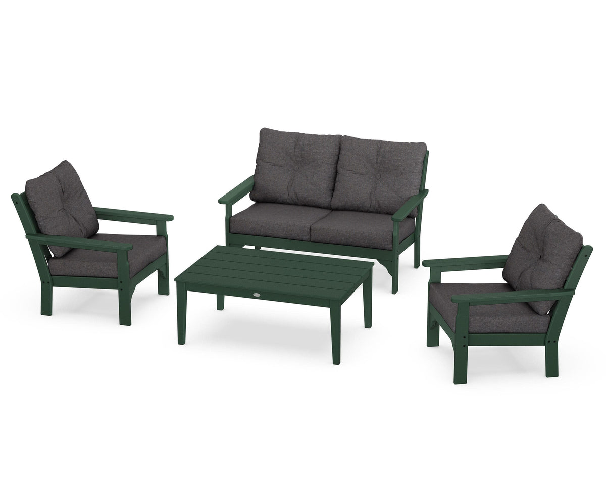POLYWOOD Vineyard 4-Piece Deep Seating Set with Two Chairs and Loveseat in Green / Ash Charcoal