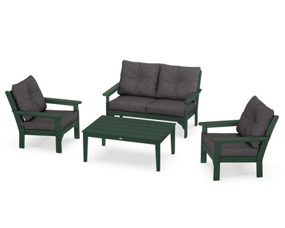 POLYWOOD Vineyard 4-Piece Deep Seating Set with Two Chairs and Loveseat in Green / Ash Charcoal