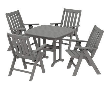 POLYWOOD Vineyard Folding Chair 5-Piece Dining Set - 37" Table in Slate Grey