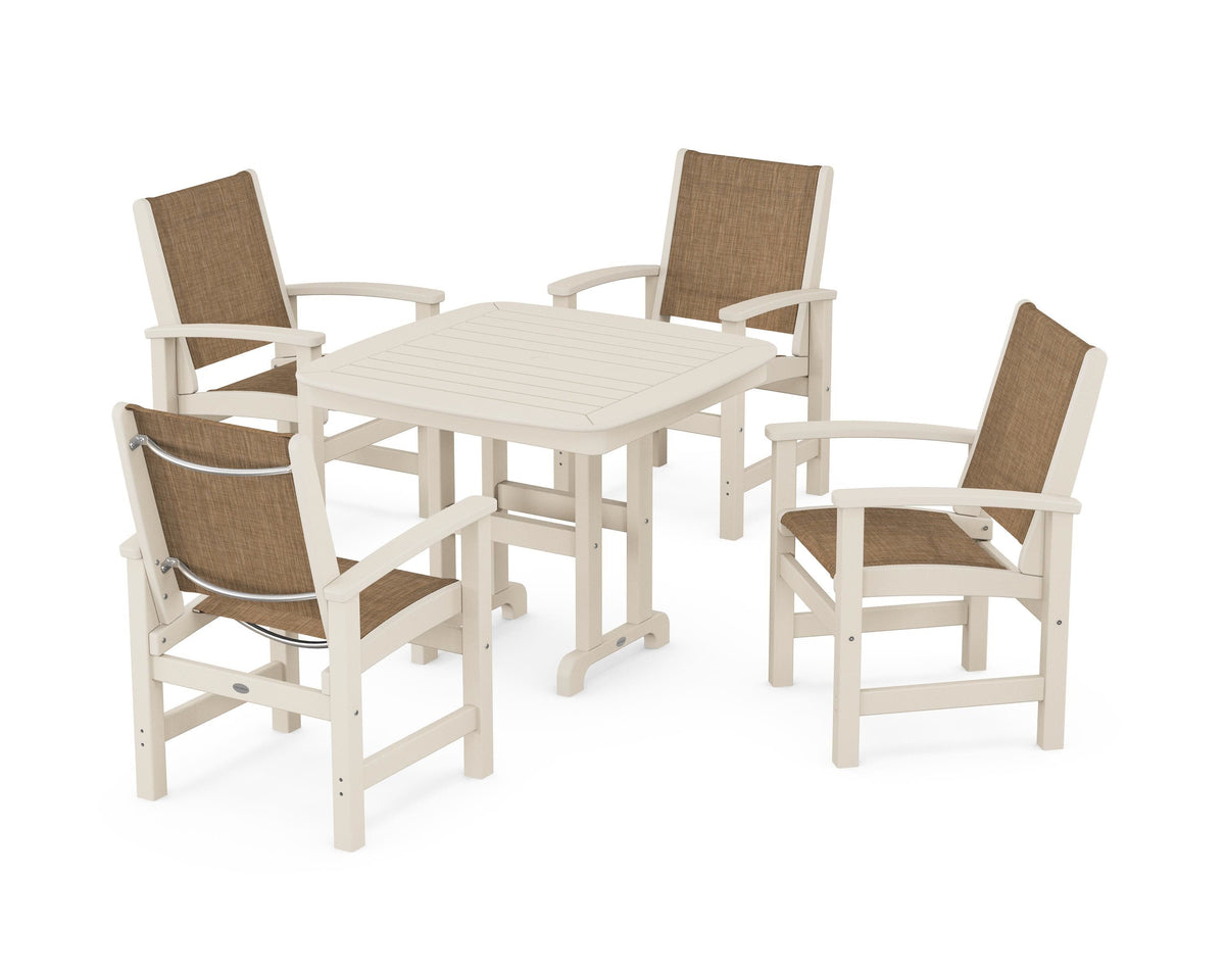 POLYWOOD Coastal 5-Piece Dining Set with Nautical 37" Dining Table in Sand / Burlap