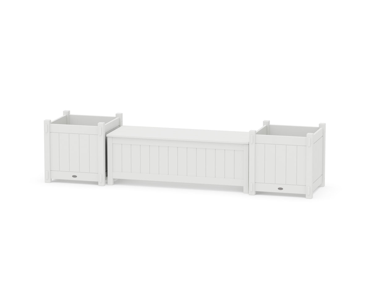 POLYWOOD 48" Vineyard Straight Planter Storage Bench Set - Large in White