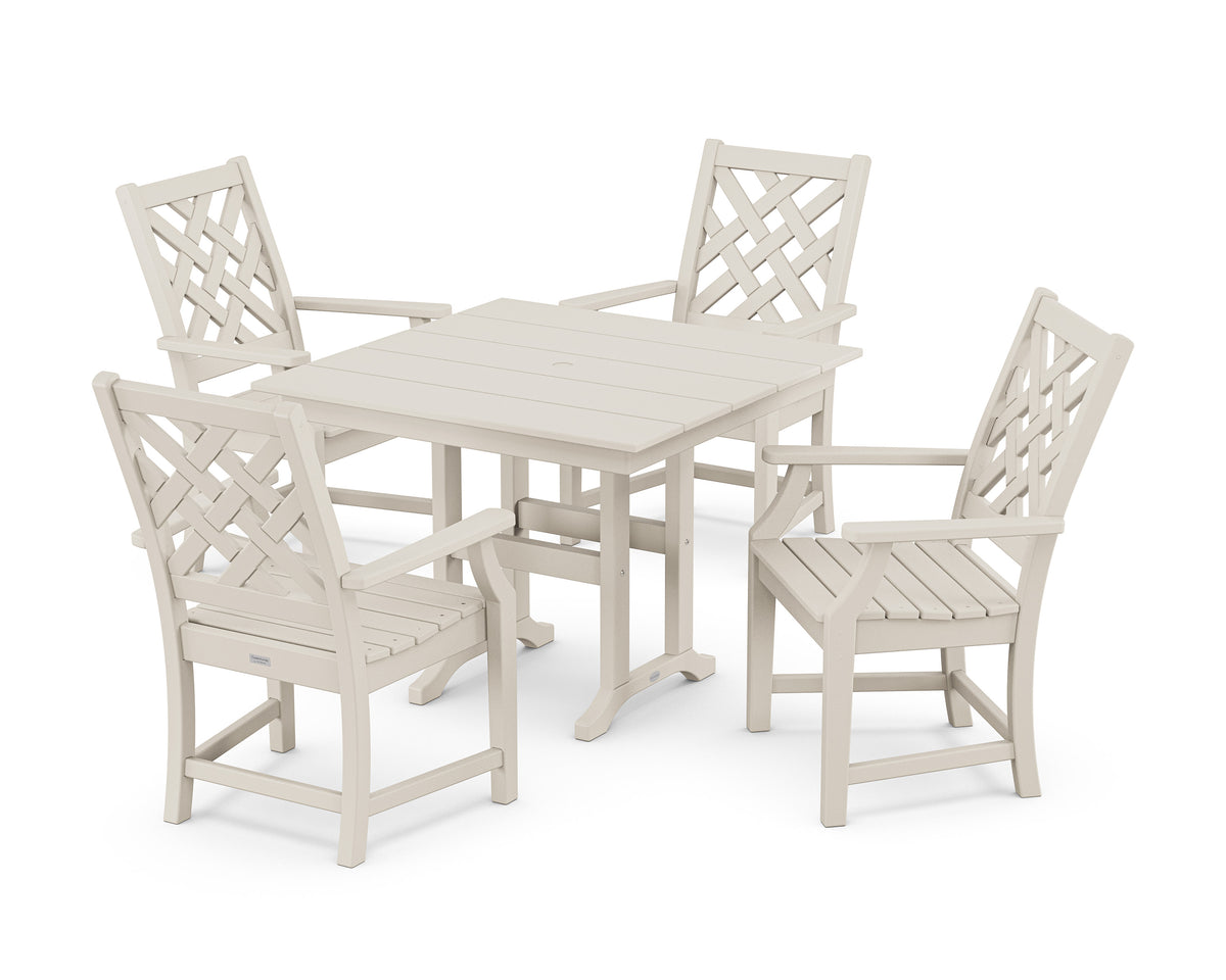 POLYWOOD Wovendale 5-Piece Farmhouse Dining Set in Sand
