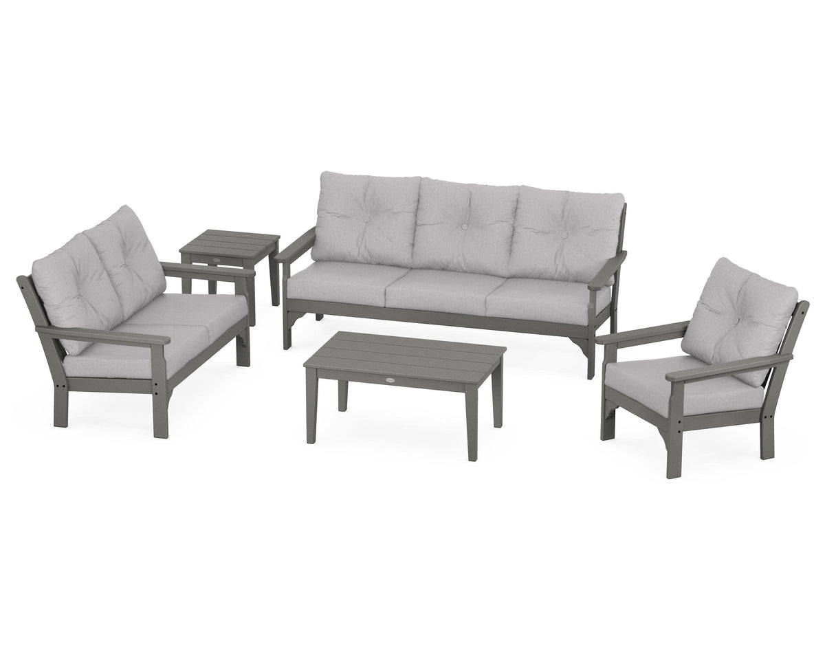 POLYWOOD Vineyard 5-Piece Deep Seating Set with Sofa in Slate Grey / Granite