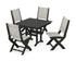 POLYWOOD Coastal Folding Side Chair 5-Piece Farmhouse Dining Set in Black / Birch