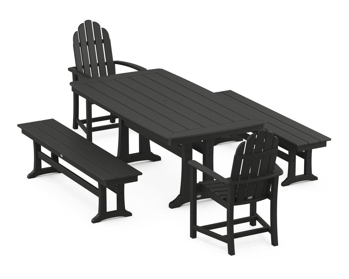 POLYWOOD Classic Adirondack 5-Piece Dining Set with Trestle Legs - 38" x 73" Table in Black