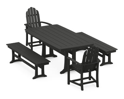 POLYWOOD Classic Adirondack 5-Piece Dining Set with Trestle Legs - 38" x 73" Table in Black