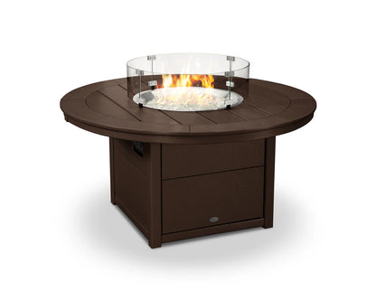 Brown fire pit table with glass cover on a white background