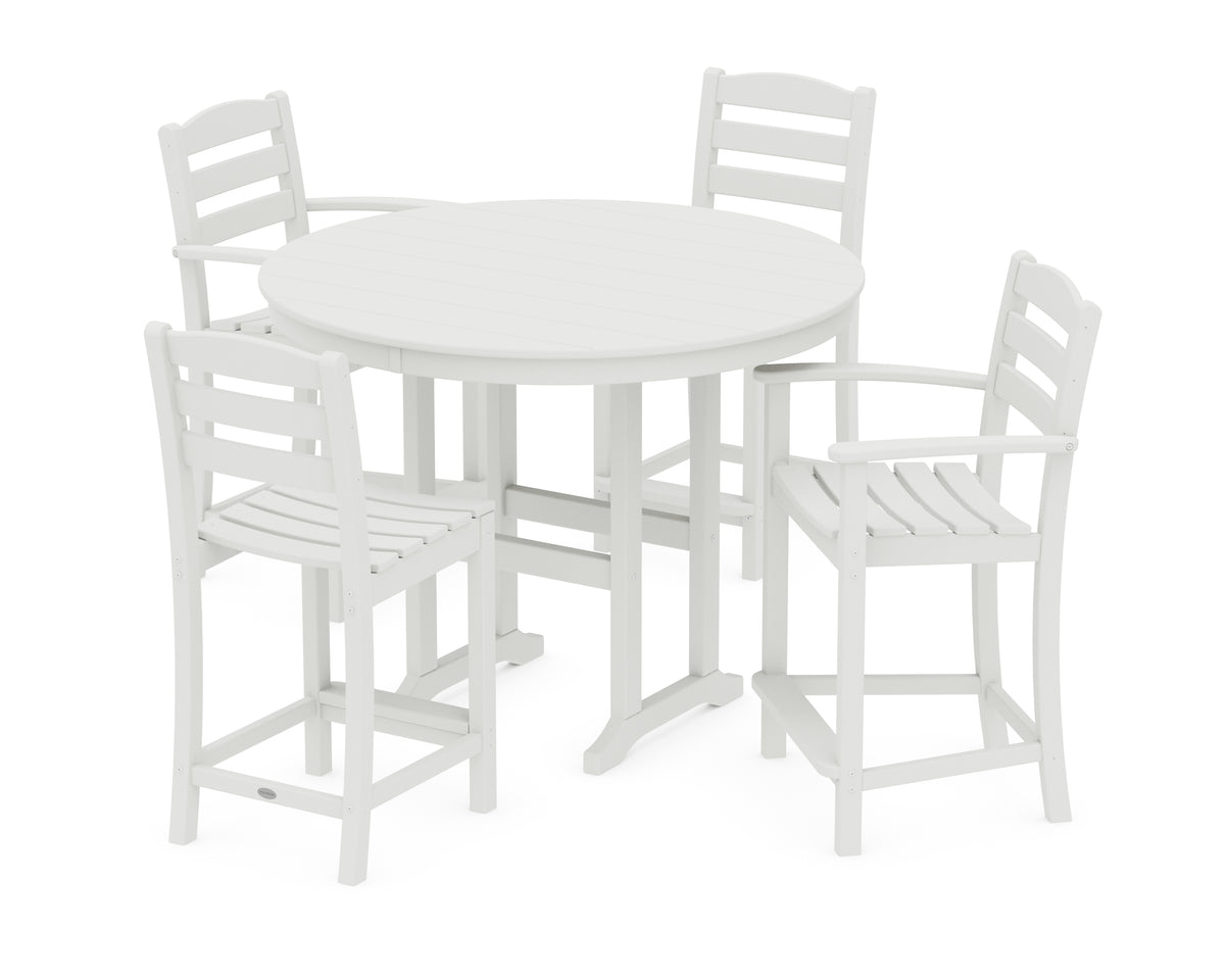POLYWOOD La Casa Café 5-Piece Round Farmhouse Counter Dining Set in Vintage White