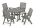 POLYWOOD Nautical Folding Highback Chair 5-Piece Dining Set with Trestle Legs in Slate Grey