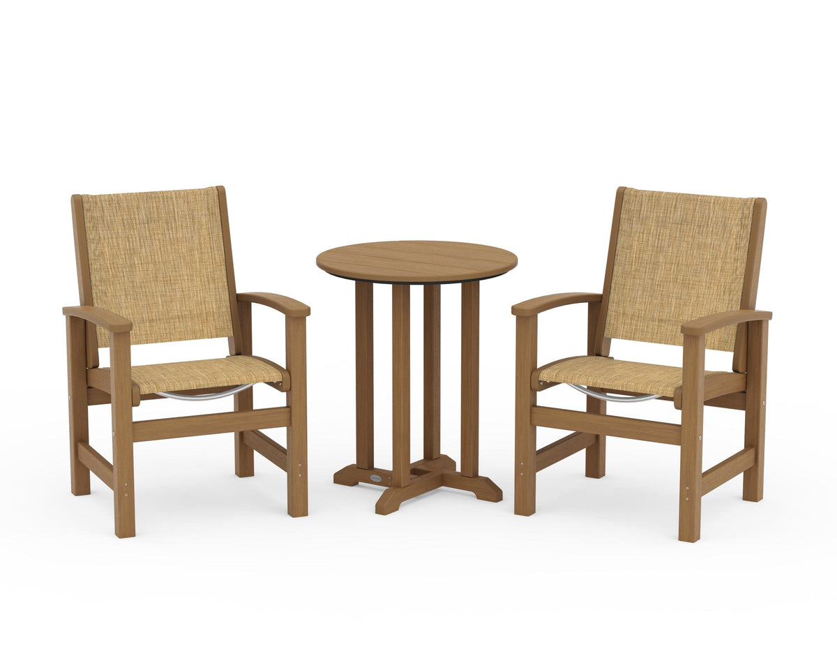 POLYWOOD Coastal 3-Piece Round Bistro Dining Set in Natural / Burlap