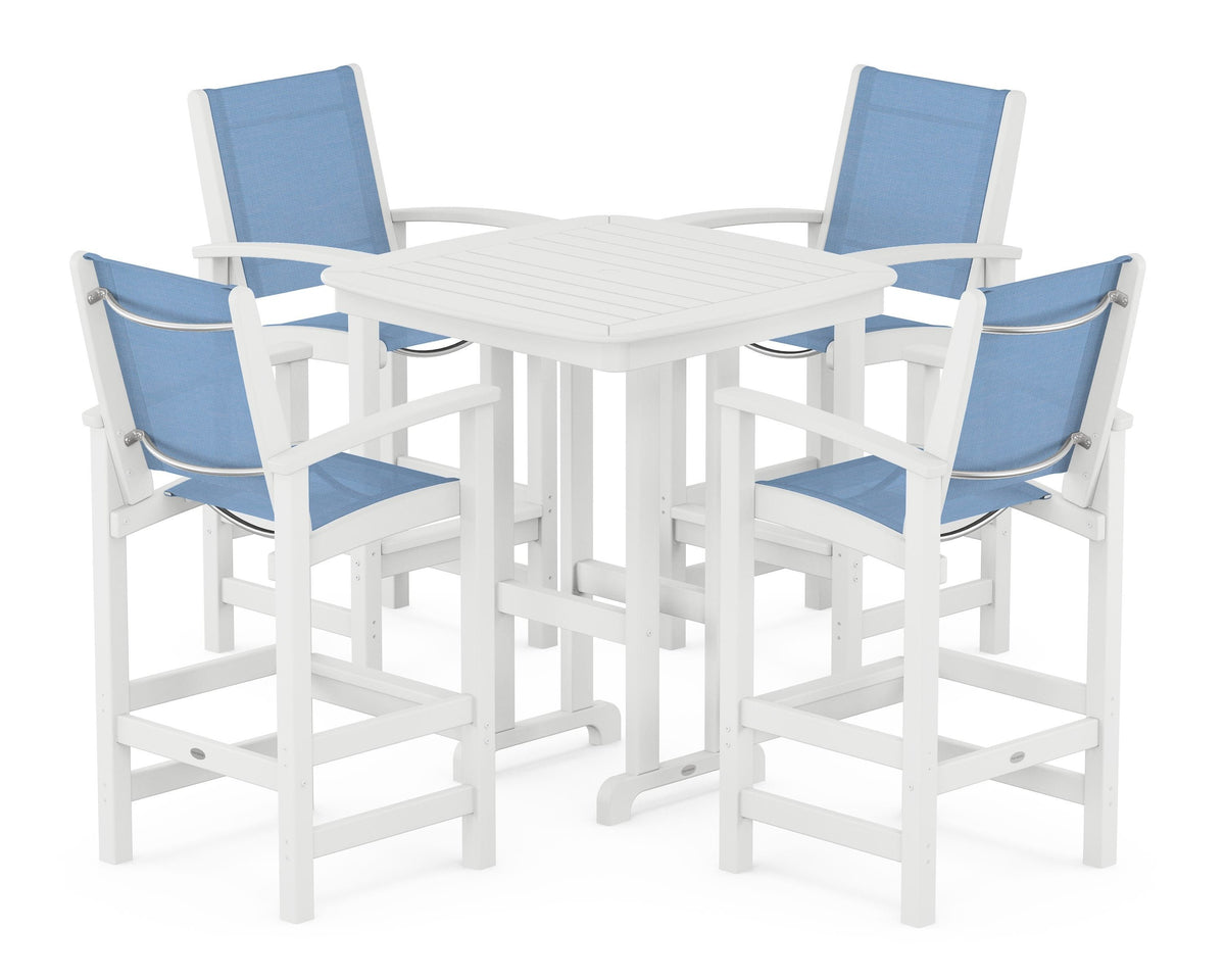 POLYWOOD Coastal 5-Piece Bar Set in White / Poolside