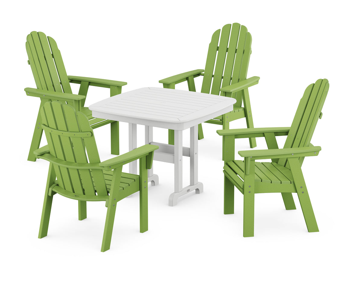 POLYWOOD Vineyard Curveback Adirondack 5-Piece Dining Set - 37" Table in Lime / White