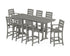 POLYWOOD Lakeside 9-Piece Farmhouse Bar Set with Trestle Legs in Slate Grey