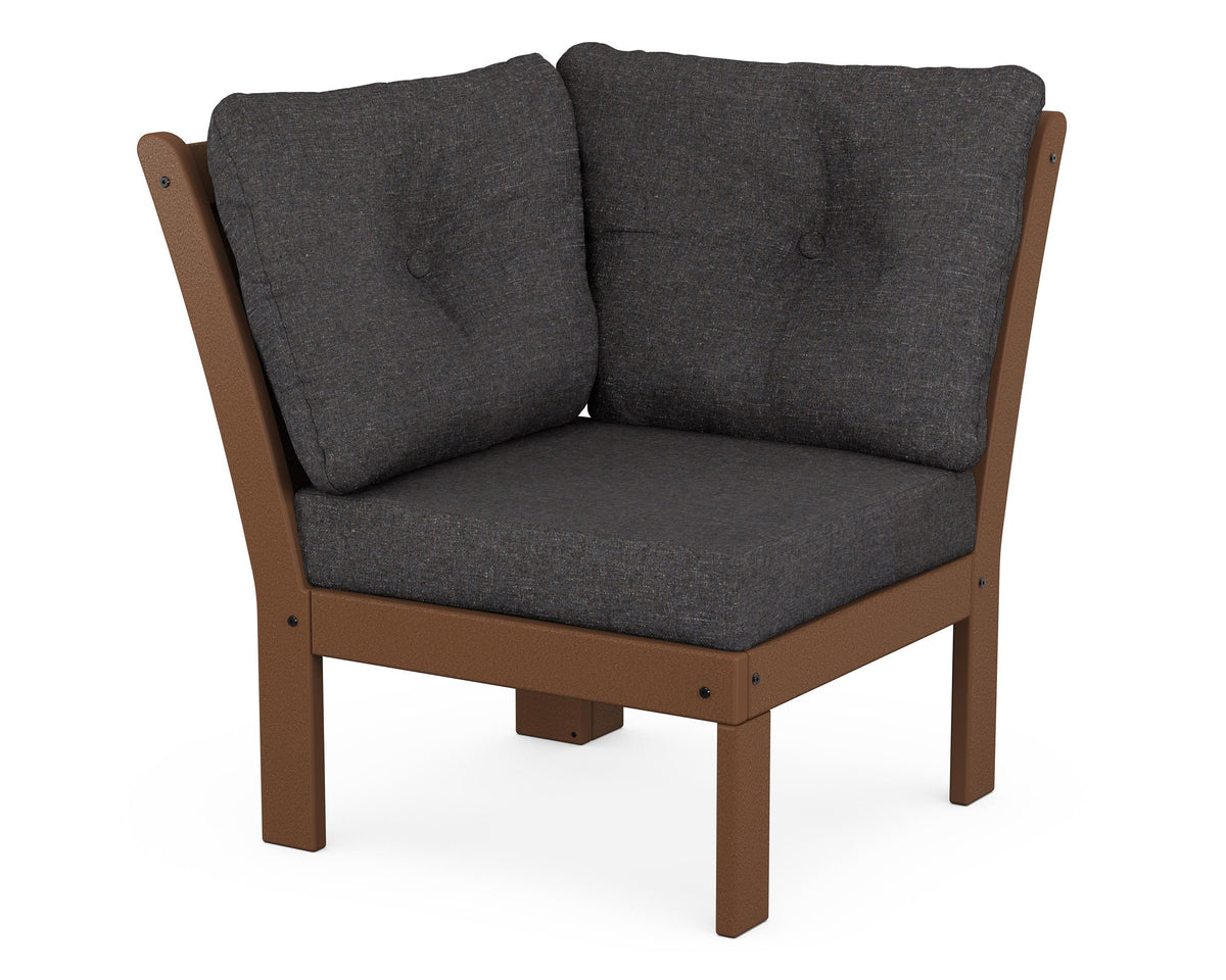 POLYWOOD Vineyard Modular Corner Chair in Teak / Ash Charcoal