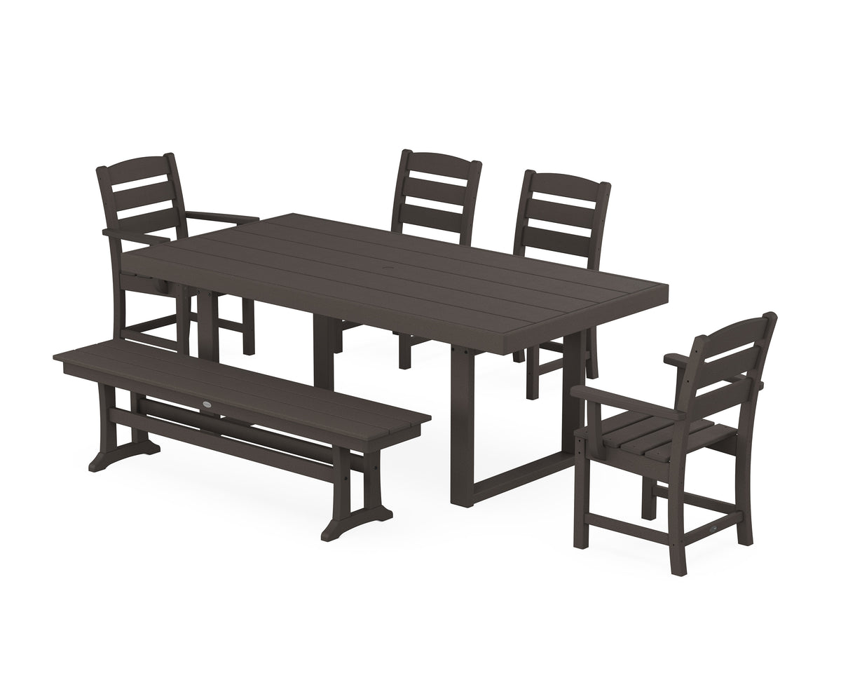 POLYWOOD Lakeside 6-Piece Dining Set with Bench - 39" x 78" Table in Vintage Coffee
