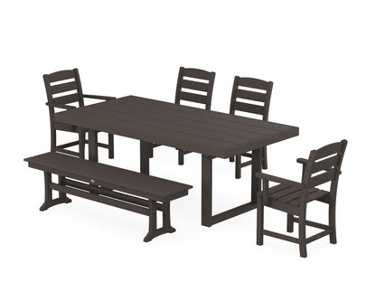 POLYWOOD Lakeside 6-Piece Dining Set with Bench - 39" x 78" Table in Vintage Coffee