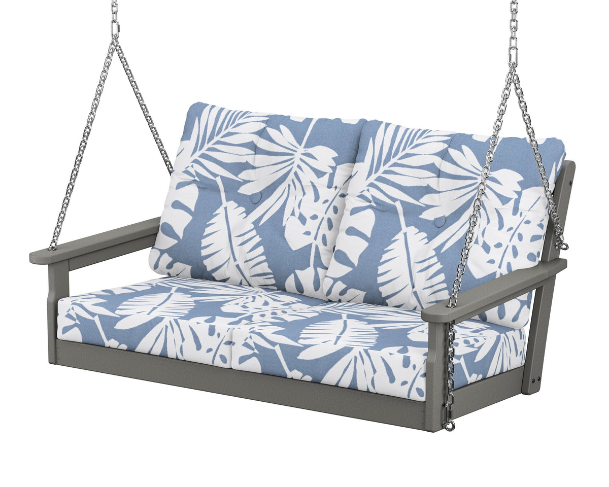 POLYWOOD Vineyard Deep Seating Swing in Slate Grey / Leaf Sky Blue