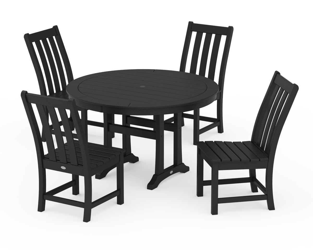 POLYWOOD Vineyard Side Chair 5-Piece Round Dining Set with Trestle Legs in Black