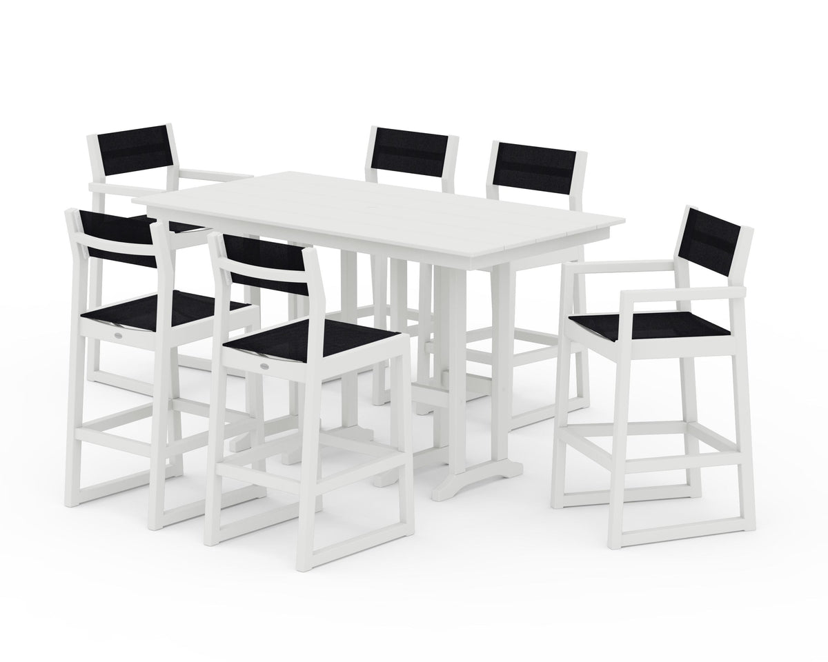 POLYWOOD EDGE Sling 7-Piece Farmhouse Bar Set in White / Black