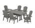 POLYWOOD Nautical Curveback Adirondack Swivel Chair 7-Piece Farmhouse Dining Set with Trestle Legs in Slate Grey