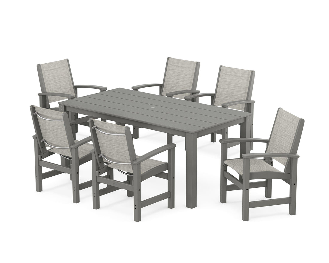 POLYWOOD Coastal 7-Piece Parsons Dining Set in Slate Grey / Birch