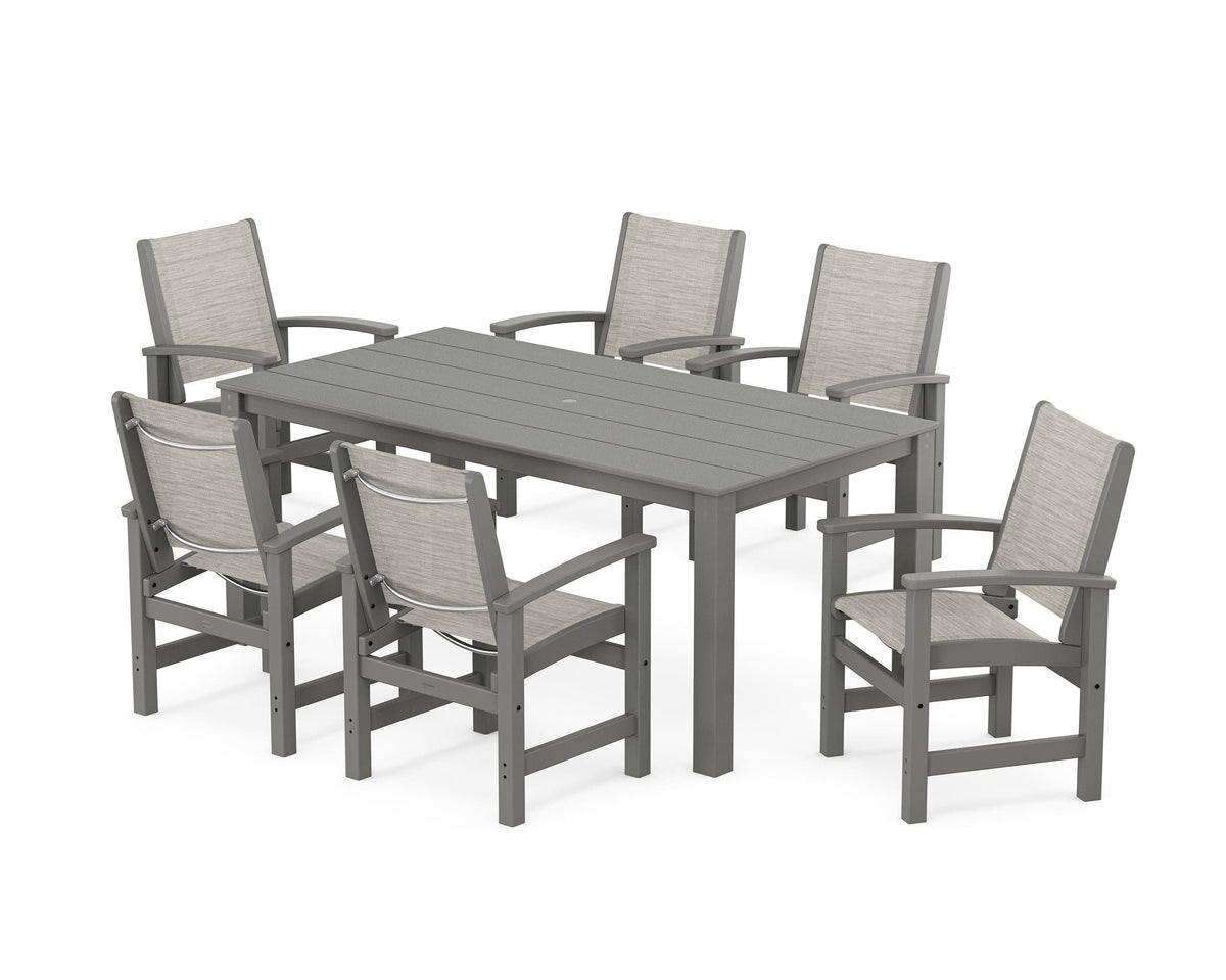 POLYWOOD Coastal 7-Piece Parsons Dining Set in Slate Grey / Birch