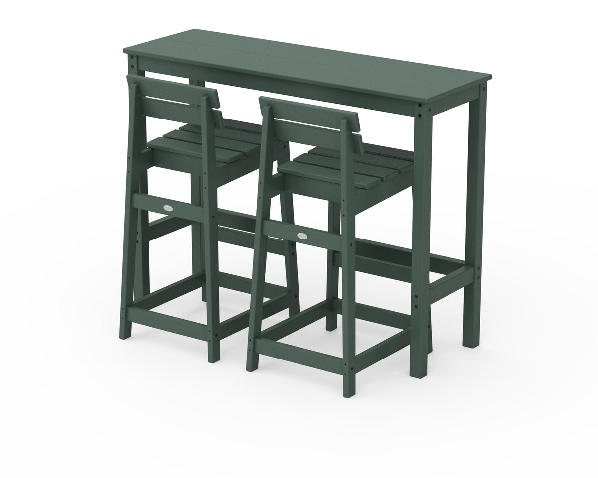 POLYWOOD Modern Studio Plaza Lowback Bar Chair 3-Piece Balcony Set in Green