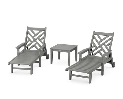 POLYWOOD Chippendale 3-Piece Chaise Set with Arms and Wheels in Slate Grey