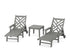 POLYWOOD Chippendale 3-Piece Chaise Set with Arms and Wheels in Slate Grey