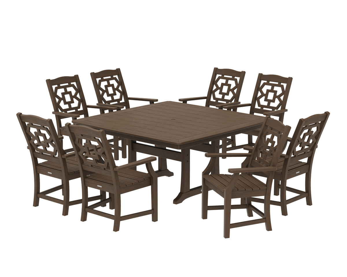 POLYWOOD Chinoiserie 9-Piece Square Dining Set with Trestle Legs in Kona