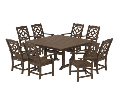 POLYWOOD Chinoiserie 9-Piece Square Dining Set with Trestle Legs in Kona