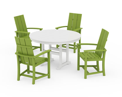 POLYWOOD Modern Adirondack 5-Piece Round Farmhouse Dining Set in Lime / White
