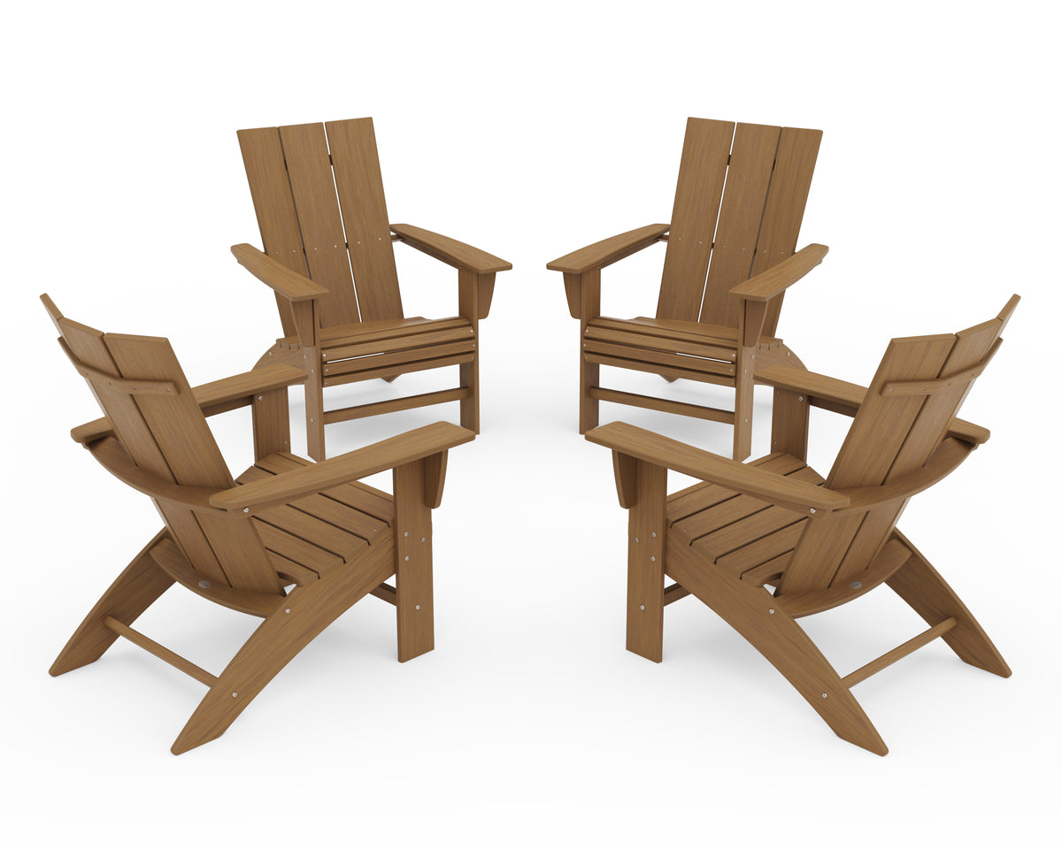 POLYWOOD 4-Piece Modern Curveback Adirondack Conversation Set in Natural