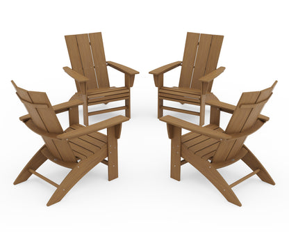 POLYWOOD 4-Piece Modern Curveback Adirondack Conversation Set in Natural
