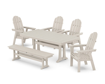 POLYWOOD Vineyard Curveback Adirondack Chair 6-Piece Dining Set with Trestle Legs and Bench in Sand