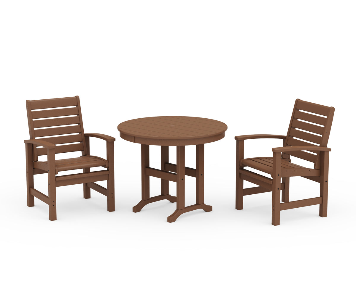 POLYWOOD Signature 3-Piece Round Farmhouse Dining Set in Teak
